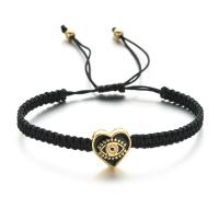 Evil Eye Jewelry Bracelet, Polyester Cord, with Zinc Alloy, Heart, gold color plated, evil eye pattern & adjustable & for woman & enamel Approx 18-28 cm 