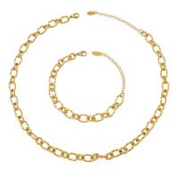 Titanium Steel Jewelry Set, bracelet & necklace, Vacuum Ion Plating & for woman, golden, 7mm 