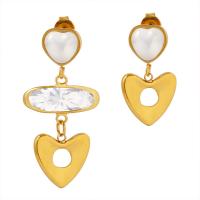 Asymmetric Earrings, Titanium Steel, with Glass Rhinestone & Plastic Pearl, Heart, Vacuum Ion Plating, for woman 