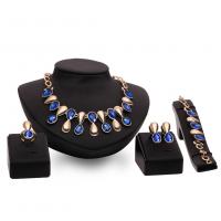 Rhinestone Zinc Alloy Jewelry Set, finger ring & bracelet & earring & necklace, gold color plated, 4 pieces & for woman & with rhinestone 