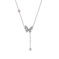 Rhinestone Zinc Alloy Necklace, with 5cm extender chain, Butterfly, silver color plated, fashion jewelry & for woman & with rhinestone Approx 40 cm 