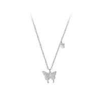 Rhinestone Zinc Alloy Necklace, with 5cm extender chain, Butterfly, silver color plated, fashion jewelry & for woman & with rhinestone Approx 40 cm 