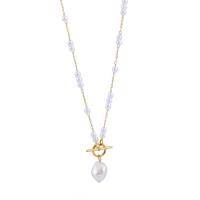 Collar de perlas de plástico, acero inoxidable 316L, con Perlas plásticas, Joyería & para mujer, dorado, longitud:aproximado 57 cm, Vendido por UD