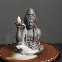 Incense Smoke Flow Backflow Holder Ceramic Incense Burner, Purple Clay, Guanyin, half handmade, for home and office & durable & multifunctional 