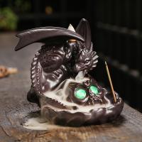 Incense Smoke Flow Backflow Holder Ceramic Incense Burner, Purple Clay, half handmade, for home and office & durable & with LED light & multifunctional 