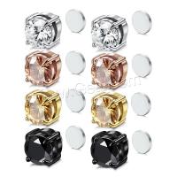 Stainless Steel Clip Earrings, 304 Stainless Steel & micro pave cubic zirconia & for woman 
