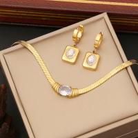 Rhinestone stainless steel Jewelry Set, 304 Stainless Steel, Vacuum Ion Plating & for woman & with rhinestone, golden Approx 15.75 Inch, Approx 7.09 Inch 