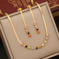 Rhinestone stainless steel Jewelry Set, 304 Stainless Steel, with 1.97inch extender chain, Vacuum Ion Plating & for woman & with rhinestone, golden Approx 15.75 Inch, Approx 7.09 Inch 