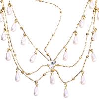 Zinc Alloy Head Chain, with Plastic Pearl, fashion jewelry & for woman & with rhinestone, golden, 120*270mm 