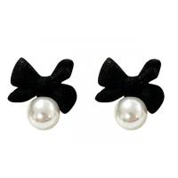 Plastic Pearl Zinc Alloy Earring, with Velour & Plastic Pearl, Bowknot, fashion jewelry & for woman 