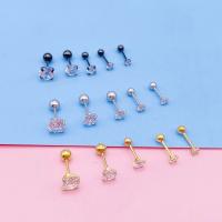 Stainless Steel Ear Piercing Jewelry, 304 Stainless Steel, Unisex & micro pave cubic zirconia 