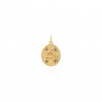 Cubic Zirconia Micro Pave Brass Pendant, Flat Round, 18K gold plated, DIY & micro pave cubic zirconia [
