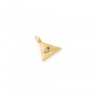 Cubic Zirconia Micro Pave Brass Pendant, Triangle, 18K gold plated, DIY & evil eye pattern & micro pave cubic zirconia [