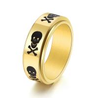 Titanium Steel Finger Ring, Skull, Vacuum Ion Plating, rotatable & for man & enamel 6mm, US Ring [