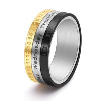 Titanium Steel Finger Ring, Vacuum Ion Plating, rotatable & with roman number & with number pattern & for man, 8mm, US Ring [