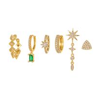 Cubic Zirconia Micro Pave Brass Earring, gold color plated, 6 pieces & micro pave cubic zirconia & for woman, 3-30mm 