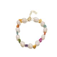 bracelet en laiton de perle d'eau douce cultivée, avec laiton, Plaqué d'or 18K, bijoux de mode & pour femme Environ 8.3 pouce, Vendu par PC