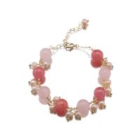 Gemstone Pearl Bracelets, Cherry Quartz, with Freshwater Pearl & Rose Quartz & Brass, 18K gold plated, fashion jewelry & for woman Approx 7.9 Inch [