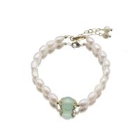 Bracelets perles de pierres semi-précieuses, perle d'eau douce cultivée, avec Cristal naturel & laiton, Plaqué or 18K, bijoux de mode & pour femme Environ 8.3 pouce, Vendu par PC