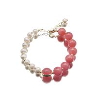Bracelets perles de pierres semi-précieuses, perle d'eau douce cultivée, avec rouge de cerise & laiton, Plaqué or 18K, bijoux de mode & pour femme Environ 8.3 pouce, Vendu par PC