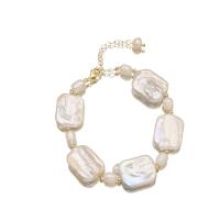 bracelet en laiton de perle d'eau douce cultivée, avec laiton, Motif géométrique, Plaqué or 18K, bijoux de mode & pour femme, plus de couleurs à choisir Environ 8.3 pouce, Vendu par PC
