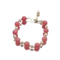 Gemstone Pearl Bracelets, Freshwater Pearl, with Cherry Quartz & Brass, 18K gold plated, fashion jewelry & for woman Approx 8.3 Inch 