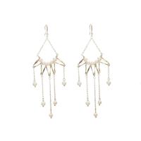 Freshwater Pearl Brass Earring, with Brass, Geometrical Pattern, 18K gold plated, fashion jewelry & for woman & hollow, 130mm 