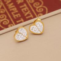 Stainless Steel Rhinestone Stud Earring, 304 Stainless Steel, Vacuum Ion Plating, fashion jewelry & for woman & with rhinestone, golden, 15mm [