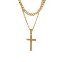 Fashion Multi Layer Necklace, 304 Stainless Steel, with 1.97inch extender chain, Cross, Vacuum Ion Plating, Double Layer & fashion jewelry & Unisex, golden Approx 15.75 Inch, Approx 17.72 Inch 
