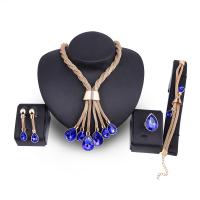 Rhinestone Zinc Alloy Jewelry Set, finger ring & bracelet & earring & necklace, Teardrop, gold color plated, 4 pieces & for woman & with rhinestone 
