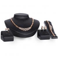 Rhinestone Zinc Alloy Jewelry Set, Stud Earring & finger ring & bracelet & necklace, gold color plated, 4 pieces & for woman & with rhinestone 