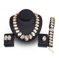 Rhinestone Zinc Alloy Jewelry Set, Stud Earring & finger ring & bracelet & necklace, gold color plated, 4 pieces & for woman & with rhinestone 