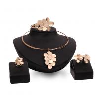Fashion Zinc Alloy Jewelry Sets, Stud Earring & finger ring & bracelet & necklace, Leaf, gold color plated, 4 pieces & for woman 