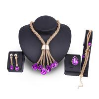 Rhinestone Zinc Alloy Jewelry Set, finger ring & bracelet & earring & necklace, Teardrop, gold color plated, 4 pieces & for woman & with rhinestone 