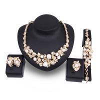 Rhinestone Zinc Alloy Jewelry Set, Stud Earring & finger ring & bracelet & necklace, with Plastic Pearl, gold color plated, 4 pieces & for woman & with rhinestone 