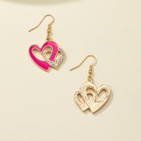 Enamel Zinc Alloy Drop Earring, Heart, plated, fashion jewelry & with rhinestone, pink [