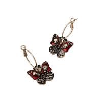 Enamel Zinc Alloy Drop Earring, Butterfly, plated, fashion jewelry, silver color [