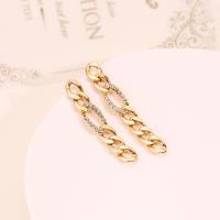 Brass Drop Earring, Copper Alloy, plated  & with rhinestone, golden 
