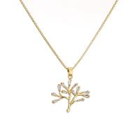 Cubic Zircon Micro Pave Brass Necklace, with 5cm extender chain, Tree, plated, micro pave cubic zirconia cm 