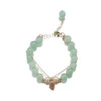 Gemstone Pearl Bracelets, Green Quartz, with Freshwater Pearl & Brass, Pinecone, 18K gold plated, fashion jewelry & for woman Approx 8.3 Inch 