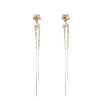 Freshwater Pearl Brass Earring, with Brass, Flower, 18K gold plated, fashion jewelry & for woman, 140mm 