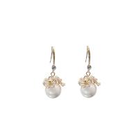 Gemstone Drop Earring, Freshwater Pearl, with Gemstone & Brass, Flower, 18K gold plated, fashion jewelry & micro pave cubic zirconia & for woman, 20mm 