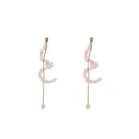 Freshwater Pearl Brass Earring, with Rose Quartz & Brass, 18K gold plated, fashion jewelry & for woman, 100mm 