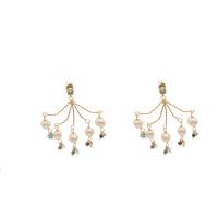 Freshwater Pearl Brass Earring, with Natural Stone & Brass, 18K gold plated, fashion jewelry & for woman, 40mm 