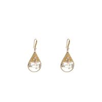 Freshwater Pearl Brass Earring, with Brass, Teardrop, 18K gold plated, fashion jewelry & for woman & with rhinestone & hollow, 40mm 
