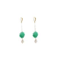 Freshwater Pearl Brass Earring, with Green Quartz & Brass, 18K gold plated, fashion jewelry & for woman, 80mm 