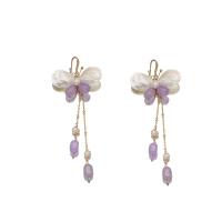 Freshwater Pearl Brass Earring, with White Shell & Amethyst & Brass, Butterfly, 18K gold plated, fashion jewelry & for woman, 100mm 