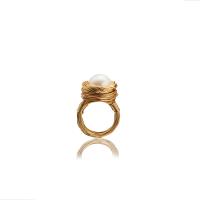 Cultured Freshwater Pearl Finger Ring, with Brass, 18K gold plated, fashion jewelry & for woman, 13-15mm 