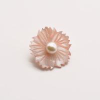 Freshwater Pearl Brooch, with Pink Shell & Brass, Flower, 18K gold plated, fashion jewelry & for woman, 20mm 