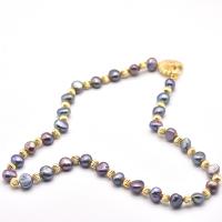 Freshwater Pearl Brass Necklace, with Brass, Flower, 18K gold plated, fashion jewelry & for woman & with rhinestone Approx 15.9 Inch 